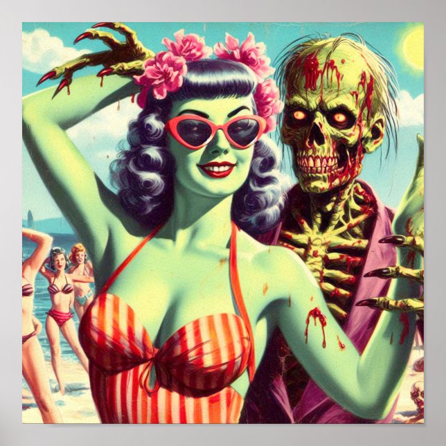 Retro Beach Zombie Pin-Up Poster (Framsidan)