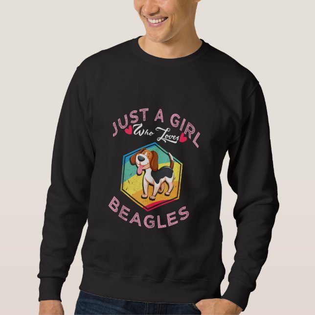 Retro Beagle Shirt bara en flicka som Kärlek Beagl Lång Ärmad Tröja (Framsida)