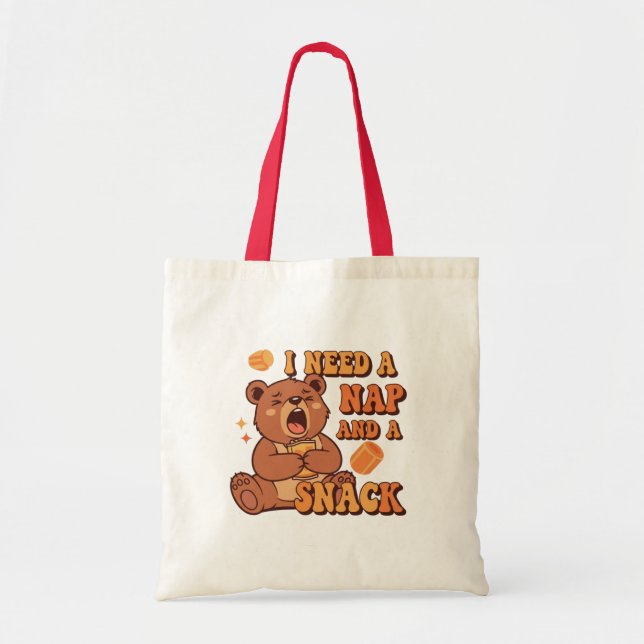 Retro Bear Nap and Snack Canvas Tote Bag Tygkasse (Framsidan)