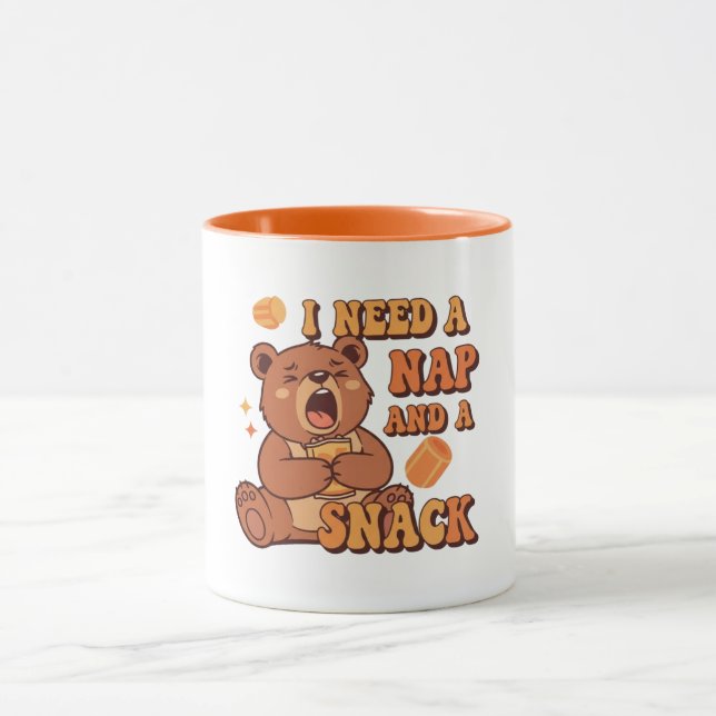 Retro Bear Nap and Snack Color Inside Mug Mugg (Center)