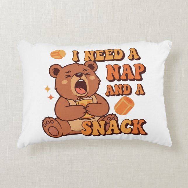 Retro Bear Nap and Snack Rectangular Pillow Prydnadskudde (Framsidan)