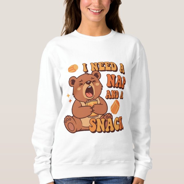 Retro Bear Nap and Snack Women’s Sweatshirt T Shirt (Framsida)