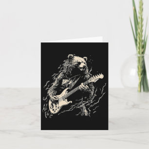 Retro Bear Spela Bass Guitar Bear Guitarist Musi Kort