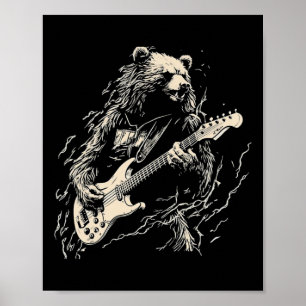 Retro Bear Spela Bass Guitar Bear Guitarist Musi Poster