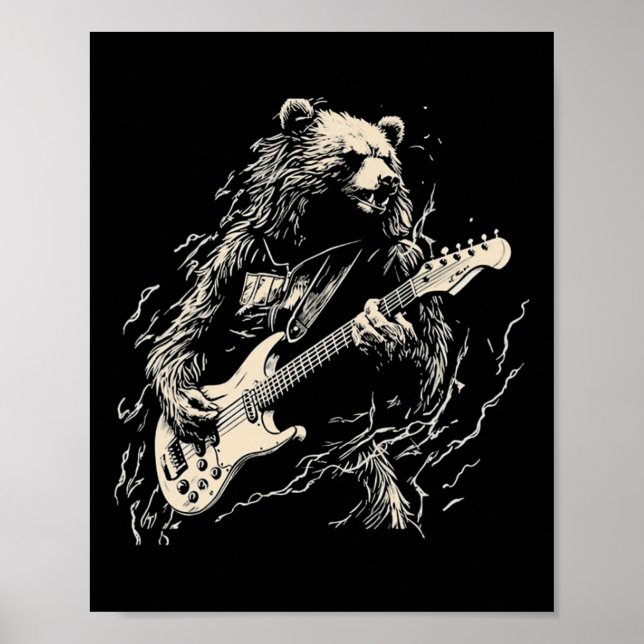 Retro Bear Spela Bass Guitar Bear Guitarist Musi Poster (Framsidan)