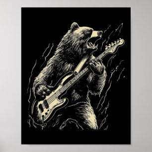 Retro Bear Spela Bass Guitar Bear Guitarist Musi Poster