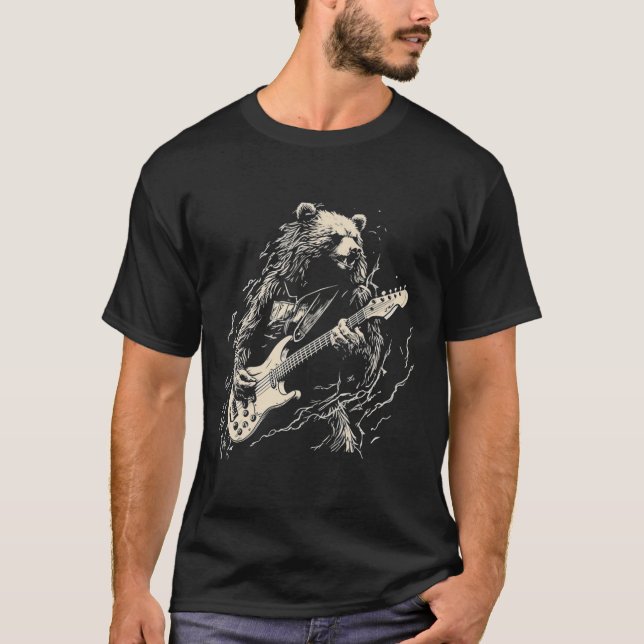 Retro Bear Spela Bass Guitar Bear Guitarist Musi T Shirt (Framsida)