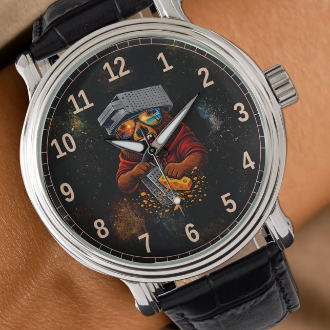 Retro Bear With Cheese Grater Hat and Sunglasses Armbandsur (Skapare uppladdad)