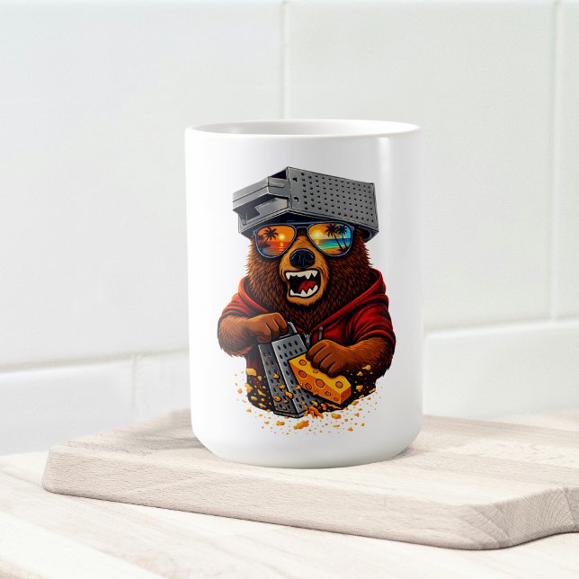 Retro Bear With Cheese Grater Hat and Sunglasses Kaffemugg (Skapare uppladdad)