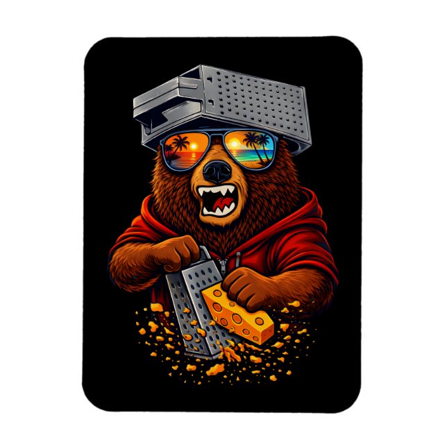 Retro Bear With Cheese Grater Hat and Sunglasses Magnet (Vertikal)