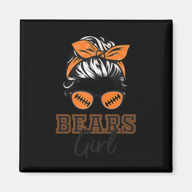 Retro Bears Girl Messy Bun Sportfantast Team Spiri Magnet (Framsidan)