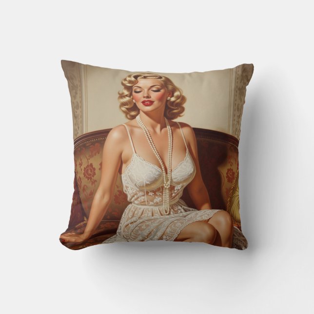 Retro Beautiful Blonde 50's Style Kudde (Framsida)