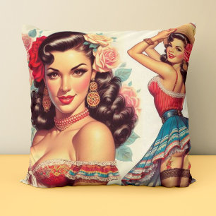 Retro Beauty Mexican Woman Kudde