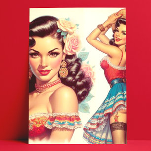 Retro Beauty Mexican Woman Vykort