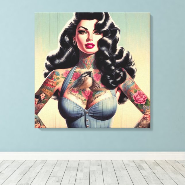 Retro Beauty Tattooed Pin up Canvastryck (Insitu (trägolv))