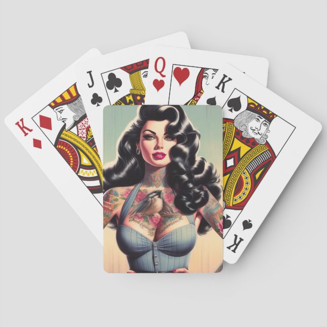 Retro Beauty Tattooed Pin up Casinokort (Baksidan)