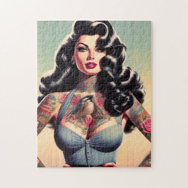 Retro Beauty Tattooed Pin up Pussel (Vertikal)