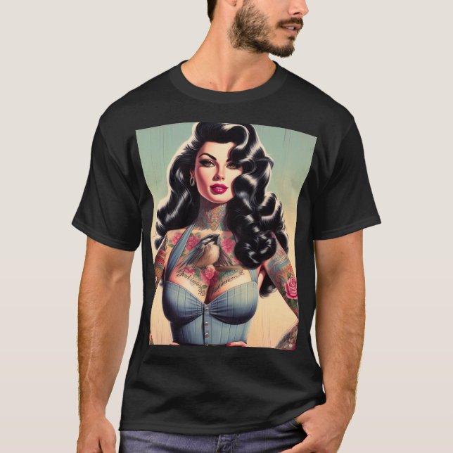 Retro Beauty Tattooed Pin up T Shirt (Framsida)