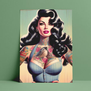 Retro Beauty Tattooed Pin up Vykort