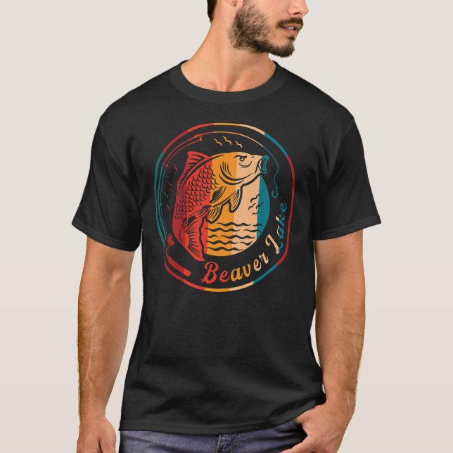 Retro Beaver Sjö Fishing T Shirt (Framsida)