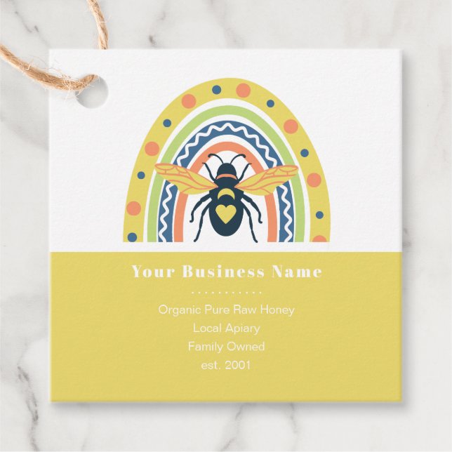 Retro Bebiodlingseper Honungsbin Rainbow Färg Bloc Gåvor Etiketter (Framsida)