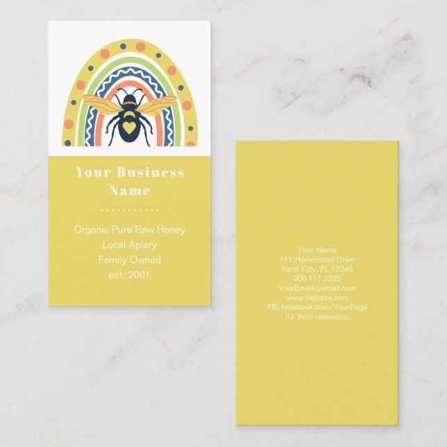 Retro Bebiodlingseper Honungsbin Rainbow Färg bloc Visitkort (Fram/baksida)