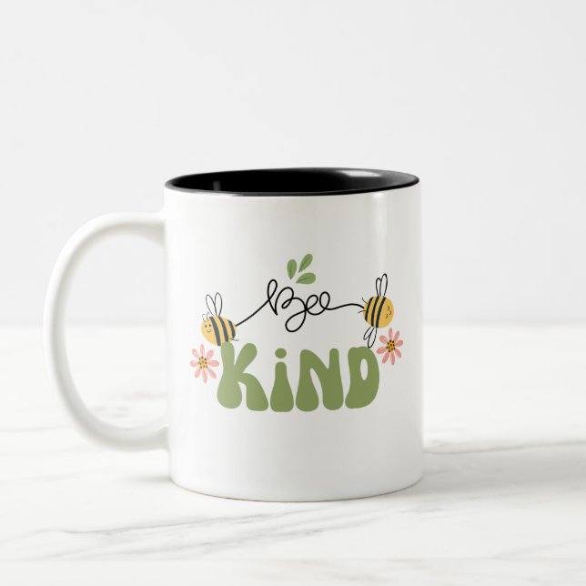 Retro "Bee Kind" Kaffe Mugg, Underbara gåvor Två-Tonad Mugg (Vänster)