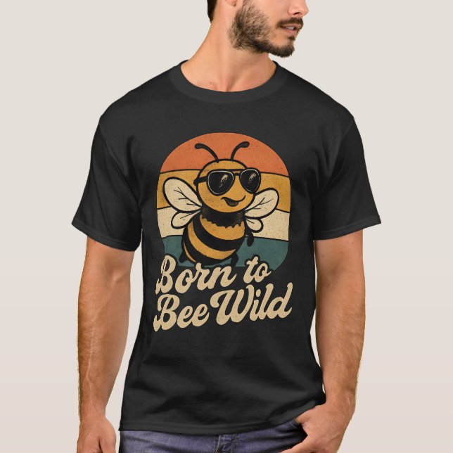 Retro Bee Sunglasses Born to Bee Vild T Shirt (Framsida)