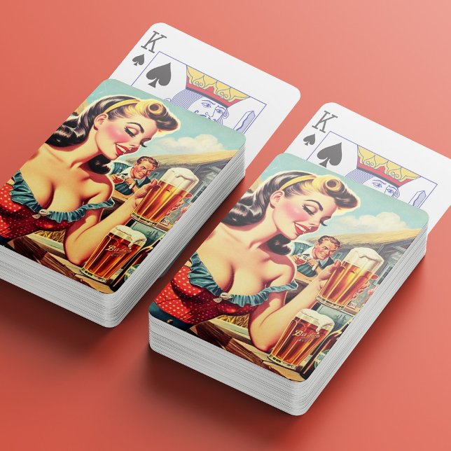 Retro Beer Girl Illustration Casinokort (Skapare uppladdad)