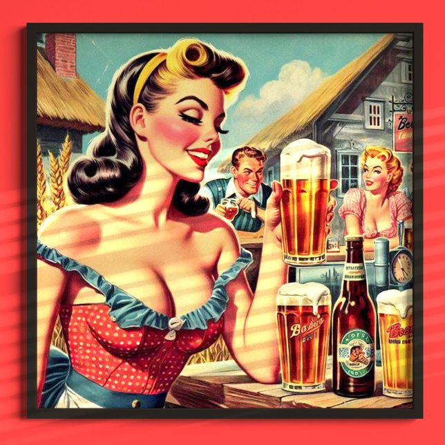 Retro Beer Girl Illustration Poster (Skapare uppladdad)