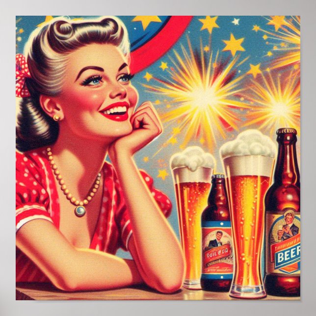Retro Beer Girl Poster (Framsidan)