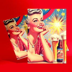 Retro Beer Girl Vykort