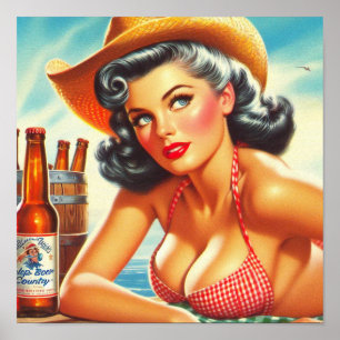 Retro Beer Land Girl Poster