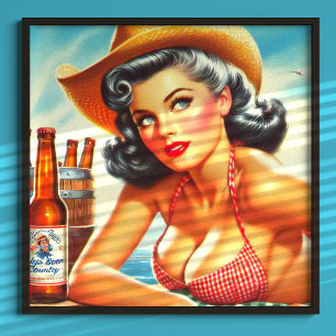 Retro Beer Land Girl Poster