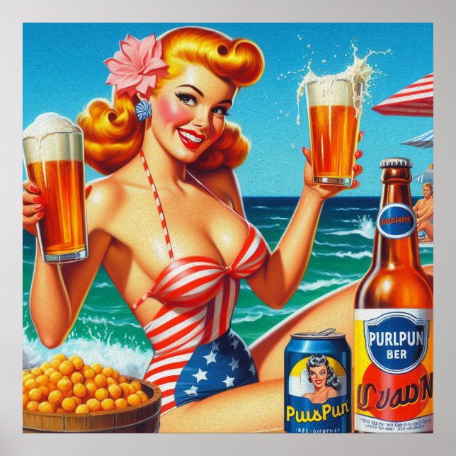 Retro Beer Pin-up Poster (Framsidan)