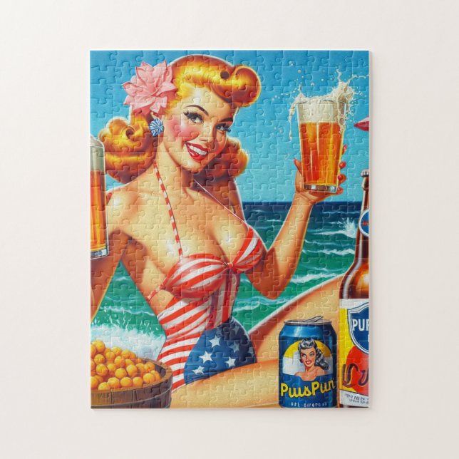 Retro Beer Pin-up Pussel (Vertikal)