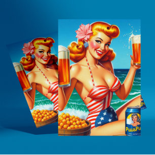 Retro Beer Pin-up Vykort