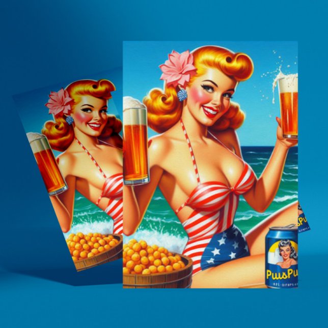 Retro Beer Pin-up Vykort (Skapare uppladdad)