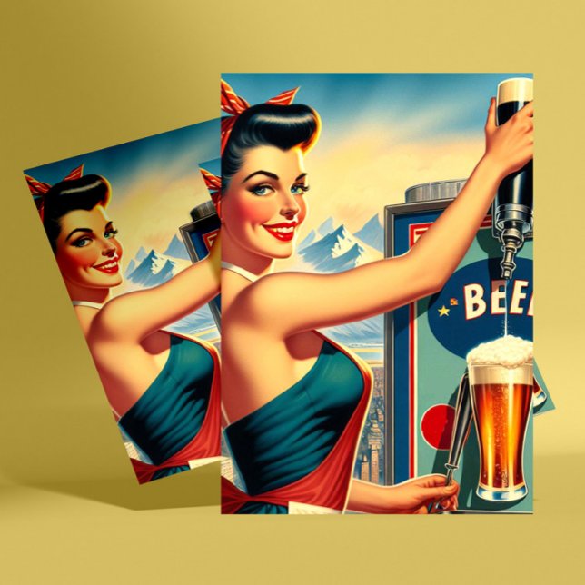Retro Beer Pinup Vykort (Skapare uppladdad)