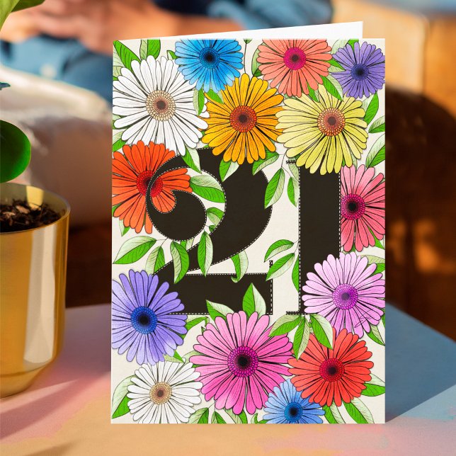 Retro Bege Personlig 21-årsdag Blommig Kort (Skapare uppladdad)