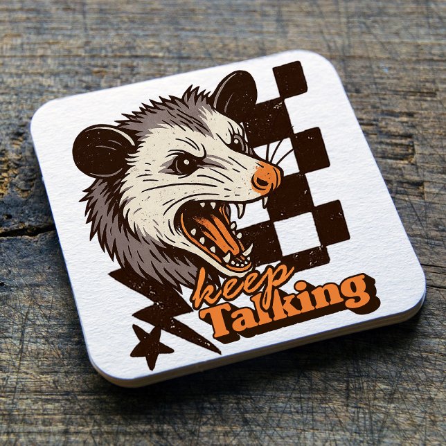 Retro Behålla Talking Feral Possum: Arg Vild Anima Underlägg Papper Kvadrat (This keep talking feral possum design brings bold edgy humor to your day!
)