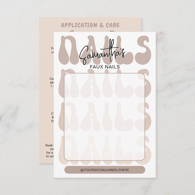 Retro Beige Acrylic Nails Care Guide Display Cards (Fram/baksida)