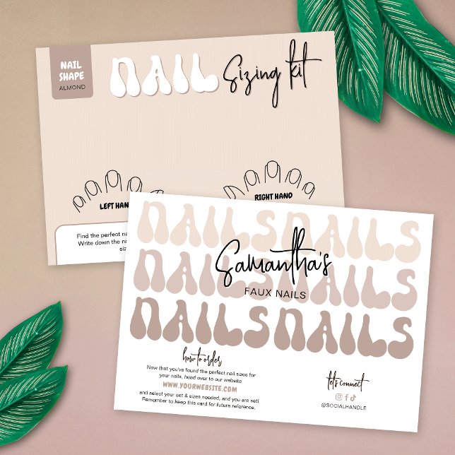 Retro Beige Akryl Negrör Storlekshjälp Displaykort (Retro beige nails sizing kit display cards with your brand info and order details)