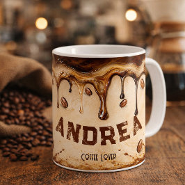 Retro Beige Kaffe Drip Art Anpassad Namn Present Kaffemugg