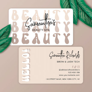 Retro Beige Modern Girly Lash Beauty Salon eller S Visitkort
