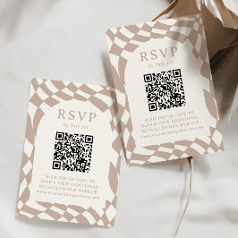 Retro Beige Rutig QR-kod Bröllop OSA Kort
