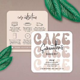 Retro Beige Trendig Bakery Cake Care Instructions Fyrkantigt Visitkort