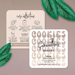 Retro Beige Trendig Sugar Cookies Care Instruction Fyrkantigt Visitkort