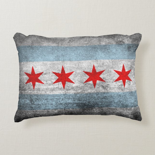 Retro bekymrad Chicago flagga Prydnadskudde (Framsidan)