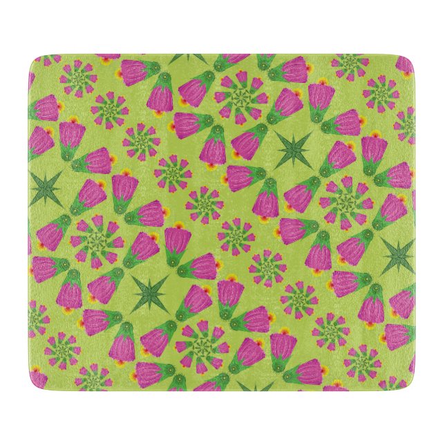 Retro Bell Flower Mandalas Grönt Glass Board (Framsidan)